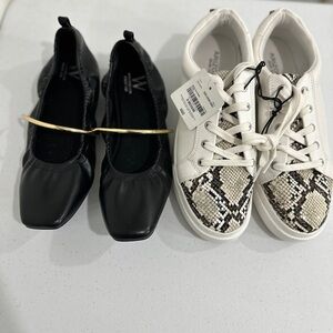 NWOT size 9 Worthington Black Ballet Flats and New! White Snake Print Sneakers